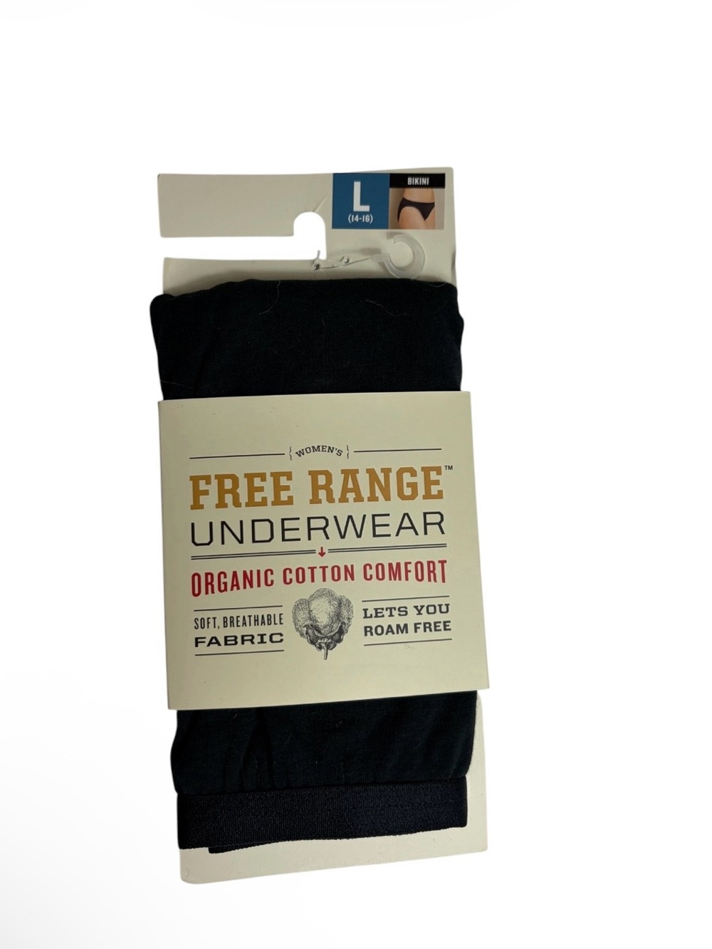 NWT free range black organic cotton bikini panty size L(14/16)